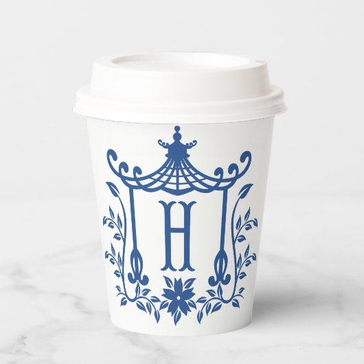 Chic Pagoda Monogram H Paper Cups Pappbecher (Vorderseite)