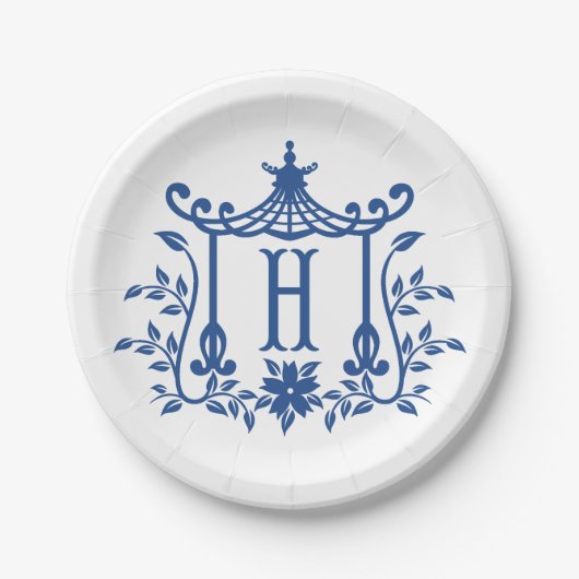 Chic Pagoda Monogram H Paper Plate Pappteller (Vorderseite)
