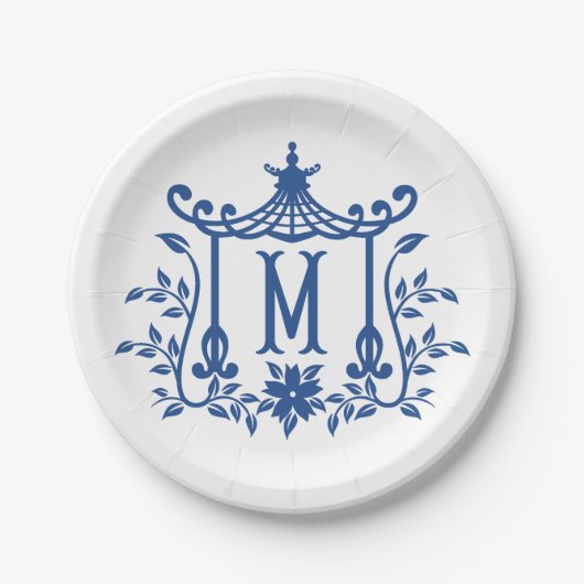 Chic Pagoda Monogram M Papierplatte Pappteller (Vorderseite)