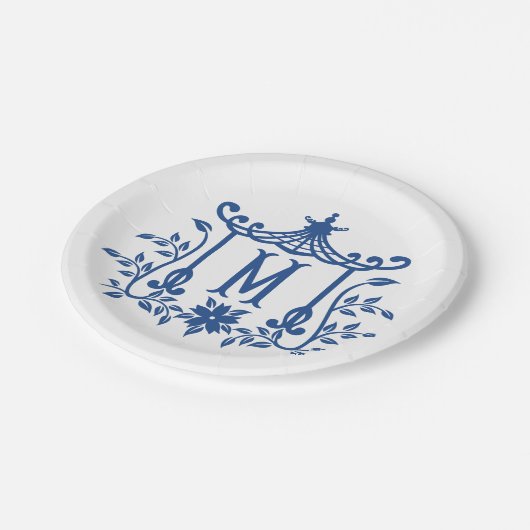 Chic Pagoda Monogram M Papierplatte Pappteller (Schrägansicht)
