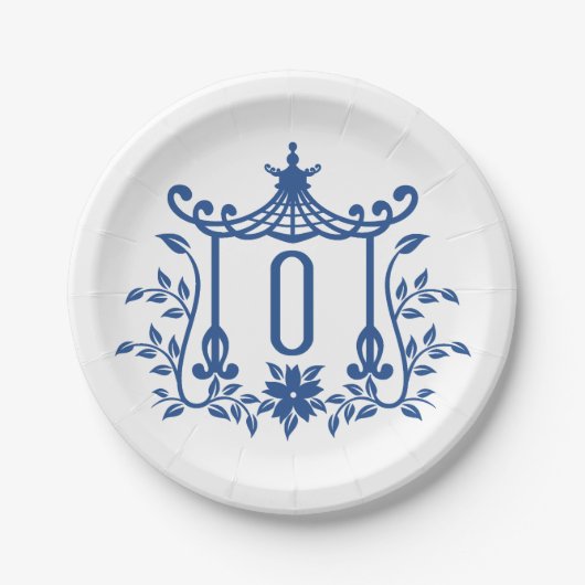 Chic Pagoda Monogram O Paper Plate Pappteller (Vorderseite)