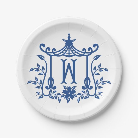 Chic Pagoda Monogram W Paper Plate Pappteller (Vorderseite)
