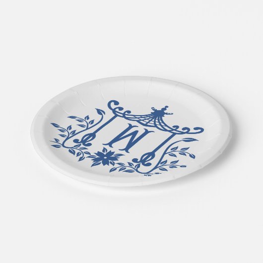 Chic Pagoda Monogram W Paper Plate Pappteller (Schrägansicht)