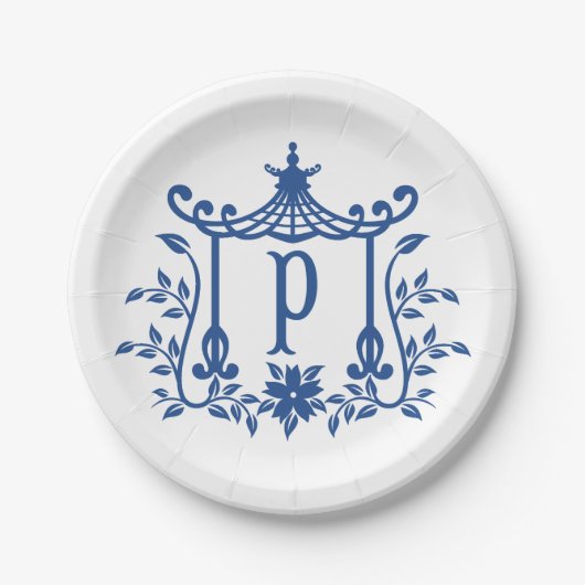Chic Pagoda Monogramm P Papierplatte Pappteller (Vorderseite)