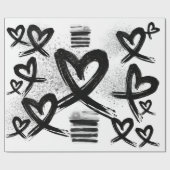 Chic Painted Black and White Hearts Muster Geschenkpapier (Flach)