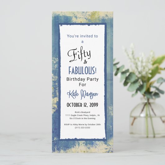 Chic Painted Denim 50 & FABULOUS Überraschung Gebu Einladung (Stehend Vorderseite)