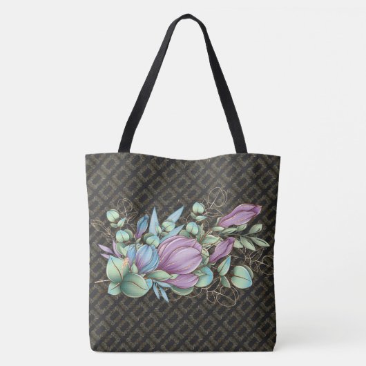 Chic Painted floral Mit Monogramm Tote Bag Tasche (Rückseite)