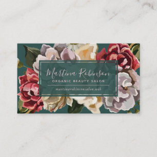 Chic Painted Floral on Aquamarin Business Card Visitenkarte