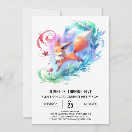 Chic Painted Fox Geburtstag Einladung (Vorderseite)