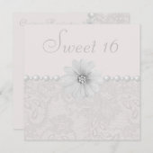 Chic Paisley Lace, Blume & Perlen Sweet 16 Einladung (Vorne/Hinten)