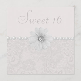 Chic Paisley Lace, Blume & Perlen Sweet 16 Einladung