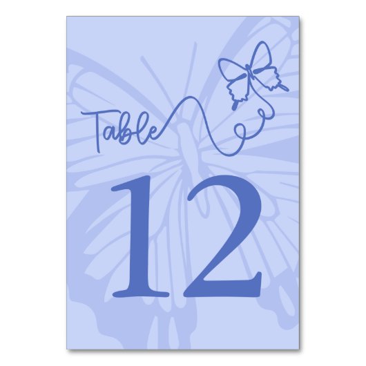 Chic Pale Blue Butterfly Garden Wedding Tischnummer (Vorderseite)
