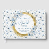Chic Pale Blue Gold Wild Blume Brautparty Gästebuch (Vorderseite)
