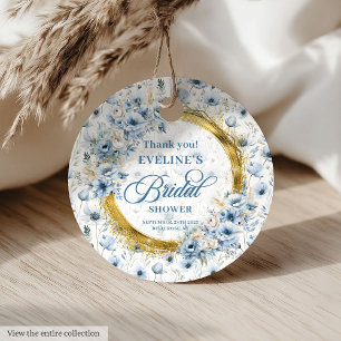 Chic Pale Blue Gold Wild Blume Brautparty Geschenkanhänger