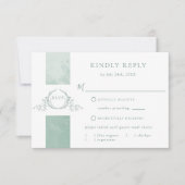 Chic Pale Green Watercolor Wedding Monogram UAWG RSVP Karte (Vorderseite)