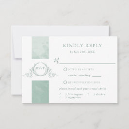 Chic Pale Green Watercolor Wedding Monogram UAWG RSVP Karte