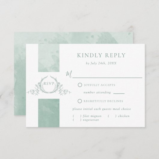 Chic Pale Green Watercolor Wedding Monogram UAWG RSVP Karte (Vorne/Hinten)