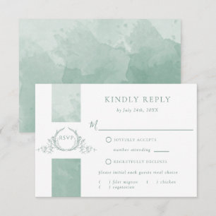 Chic Pale Green Watercolor Wedding Monogram UAWG RSVP Karte