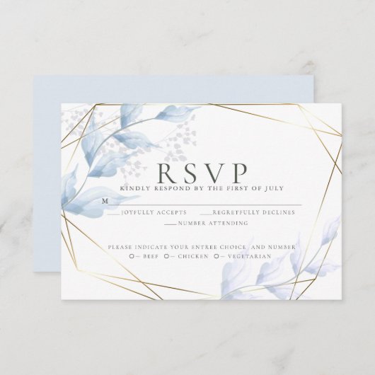 Chic Pale Lilac und Dusty Blue Foliage RSVP Karte (Vorne/Hinten)