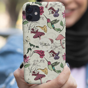 Chic Pale Yellow Hummingbird Garden Monogram Case-Mate iPhone Hülle