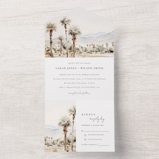 Chic Palm Springs California Landschaft Hochzeit All In One Einladung (Innen)