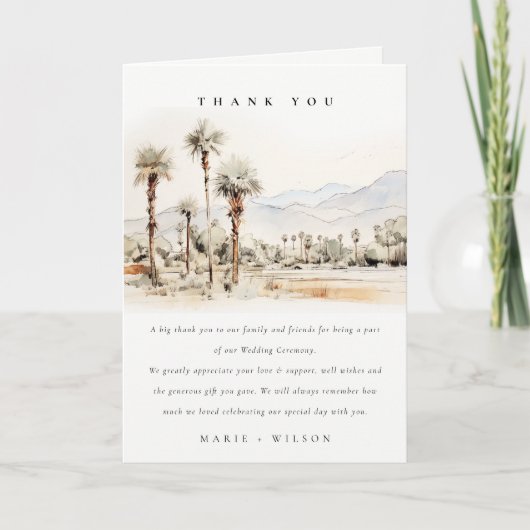 Chic Palm Springs California Landschaft Hochzeit Dankeskarte (Vorderseite)