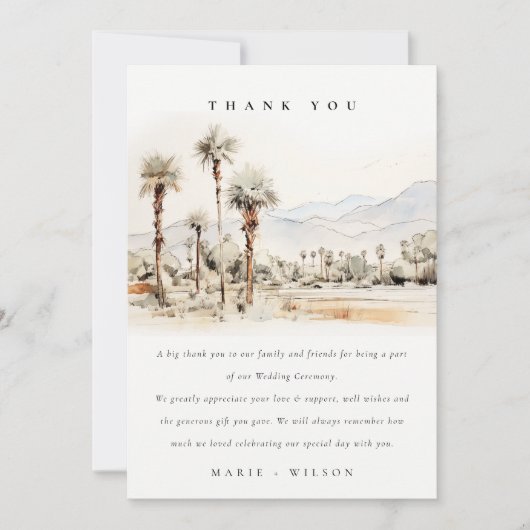 Chic Palm Springs California Landschaft Hochzeit Dankeskarte (Vorderseite)