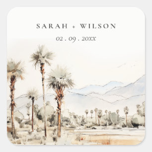 Chic Palm Springs California Landschaft Hochzeit Quadratischer Aufkleber