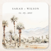 Chic Palm Springs California Landschaft Hochzeit Rechteckiger Pappuntersetzer (Vorderseite)