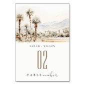 Chic Palm Springs California Landschaft Hochzeit Tischnummer (Vorderseite)