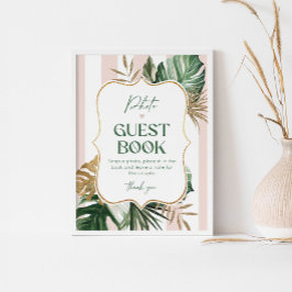 Chic palm strand pink Streifen Foto Gästebuch