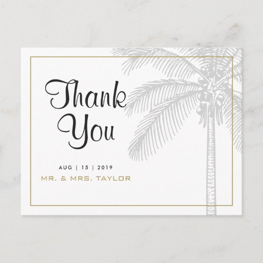 Chic Palm Tree & Gold Wedding Danke Postcard Postkarte (Vorderseite)