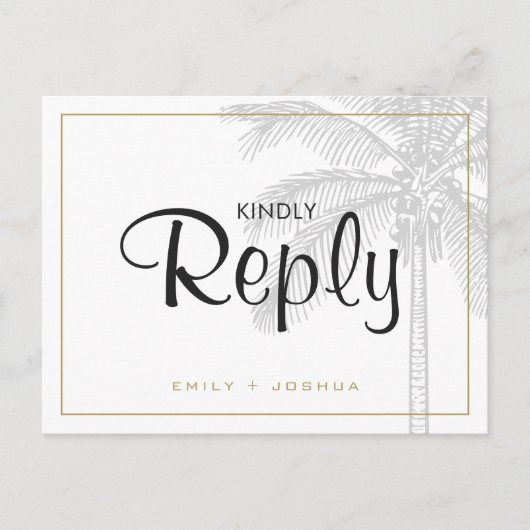 Chic Palm Tree & Gold Wedding RSVP Custom Einladungspostkarte (Vorderseite)