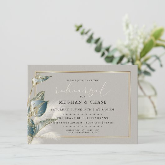 Chic Pampas Grass Aquamarin Anthurium Probe Einladung (Stehend Vorderseite)