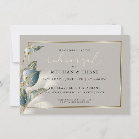 Chic Pampas Grass Aquamarin Anthurium Probe Einladung (Vorderseite)