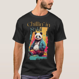 Chic Panda Charm | Farbenfrohe Sitzen Panda Art T-Shirt