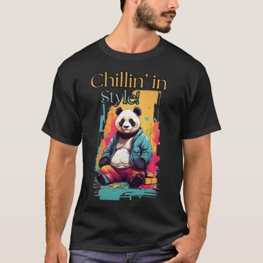 Chic Panda Charm | Farbenfrohe Sitzen Panda Art T-Shirt (Vorderseite)