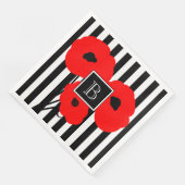 CHIC PAPIER NAPKIN_MOD RED POPPIES ON STRIPES SERVIETTE (Ecke)