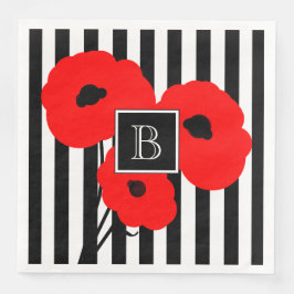 CHIC PAPIER NAPKIN_MOD RED POPPIES ON STRIPES SERVIETTE