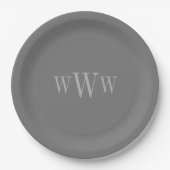 CHIC PAPIERPLATE_GRAY SOLID/MONOGRAMM PAPPTELLER (Vorderseite)