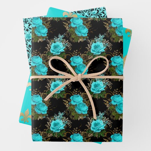Chic Paris Aqua Blue, Black and Gold Geschenkpapier Set (Beispiel)