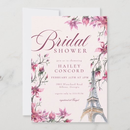 Chic Paris Cherry Blossom Pink Brautparty Einladung (Vorderseite)