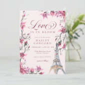 Chic Paris Cherry Blossom Pink Brautparty Einladung (Stehend Vorderseite)
