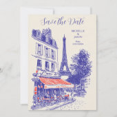 Chic Paris Doodle Whimsical Eiffel Tower Save The Date (Vorderseite)