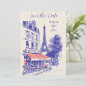 Chic Paris Doodle Whimsical Eiffel Tower Save The Date (Stehend Vorderseite)