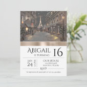 Chic Paris Eiffel Tower Gold Trendy Birthday Einladung (Stehend Vorderseite)