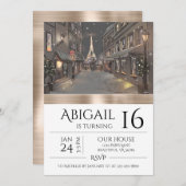 Chic Paris Eiffel Tower Gold Trendy Birthday Einladung (Vorne/Hinten)