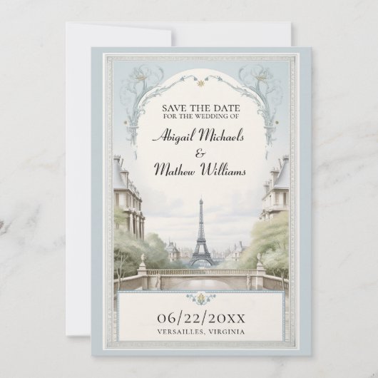Chic Paris Eiffel Tower Powder Blue Save the Date (Vorderseite)