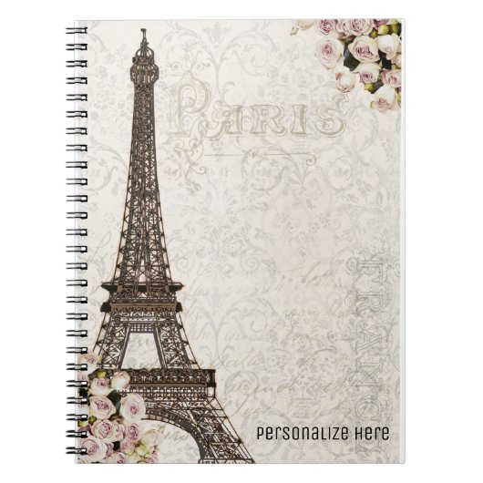 Chic Paris Eiffel Tower & Rose Elegante Custom Notizblock (Vorderseite)