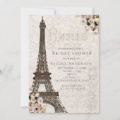 Chic Paris Eiffel Tower & Rose Elegante Einladung (Vorderseite)